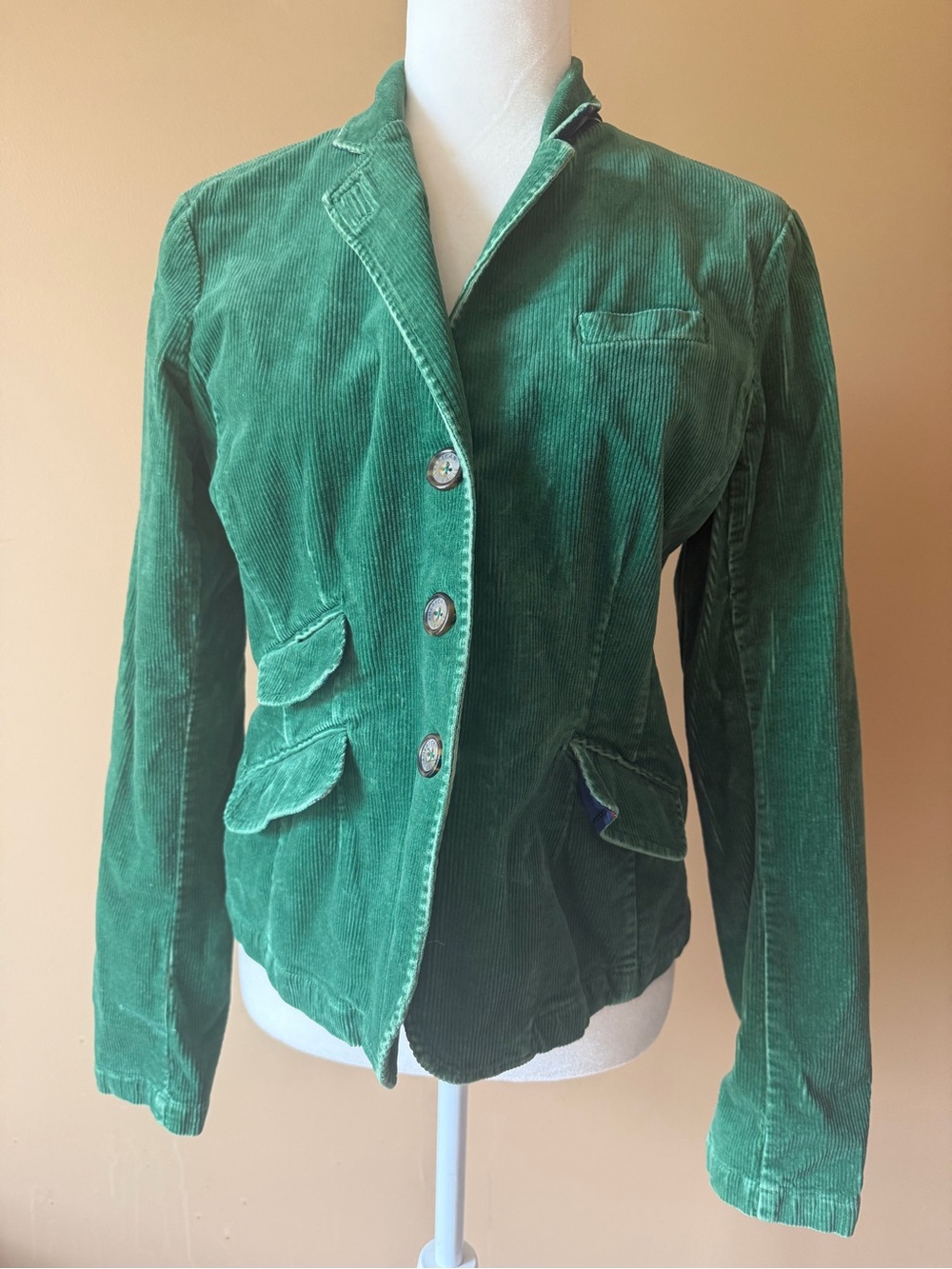 American Eagle Green Corduroy Blazer Jacket Fitted Plaid Lined Tweed Vibe